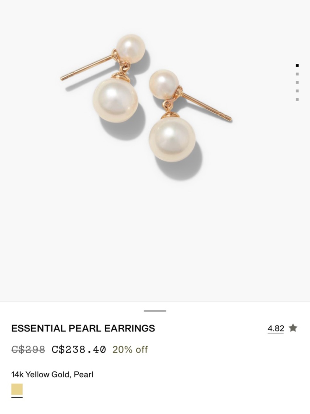 Mejuri Cream Pearl Drop Earrings with 14k Yellow Gold